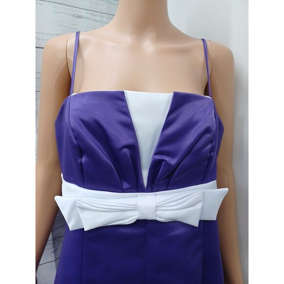 Juliet Fashion Milex Purple White Dress Spaghetti Strap Bow Sz L - Picture 2 of 7